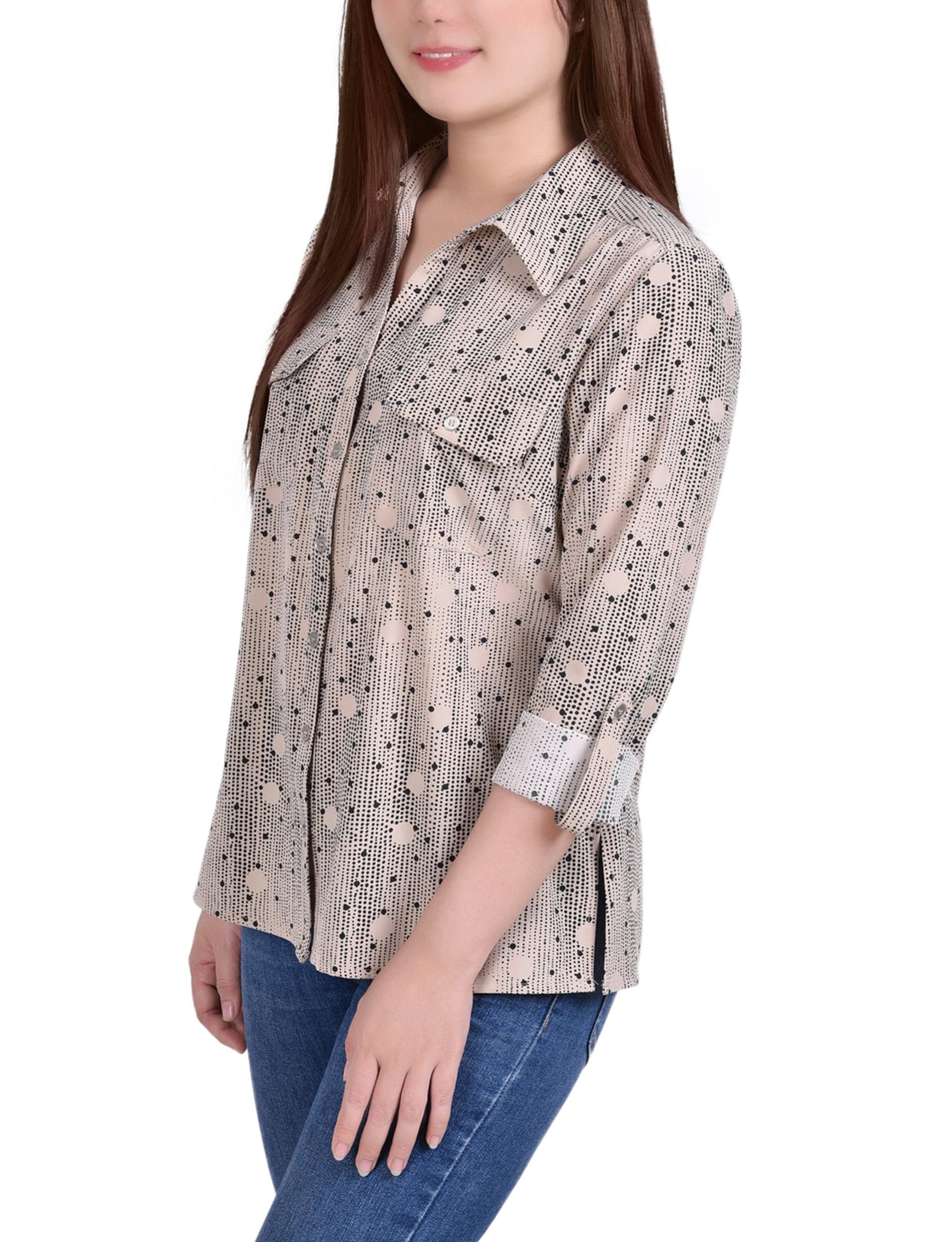 Doeskin Black Nursedot 3/4 Roll Tab Blouse With Pockets - Petite Product Image