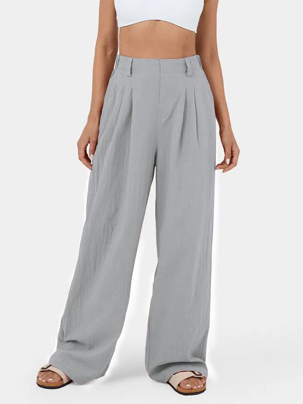 Loose Wide Leg Pleated Solid Color Split-Joint Pants Trousers Product Image