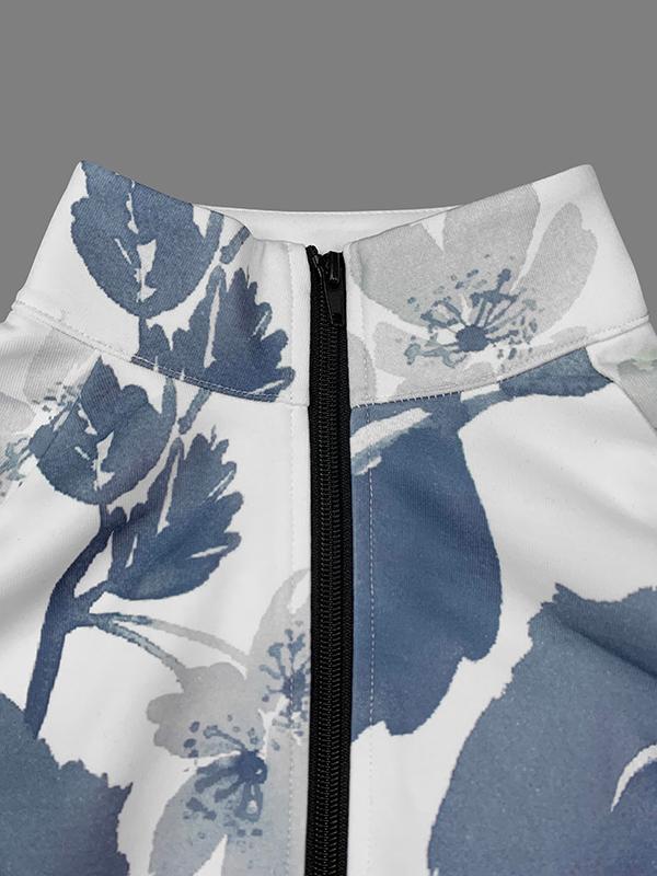 Loose Puff Sleeves Floral Printed Stand Collar Jackets Outerwear Product Image