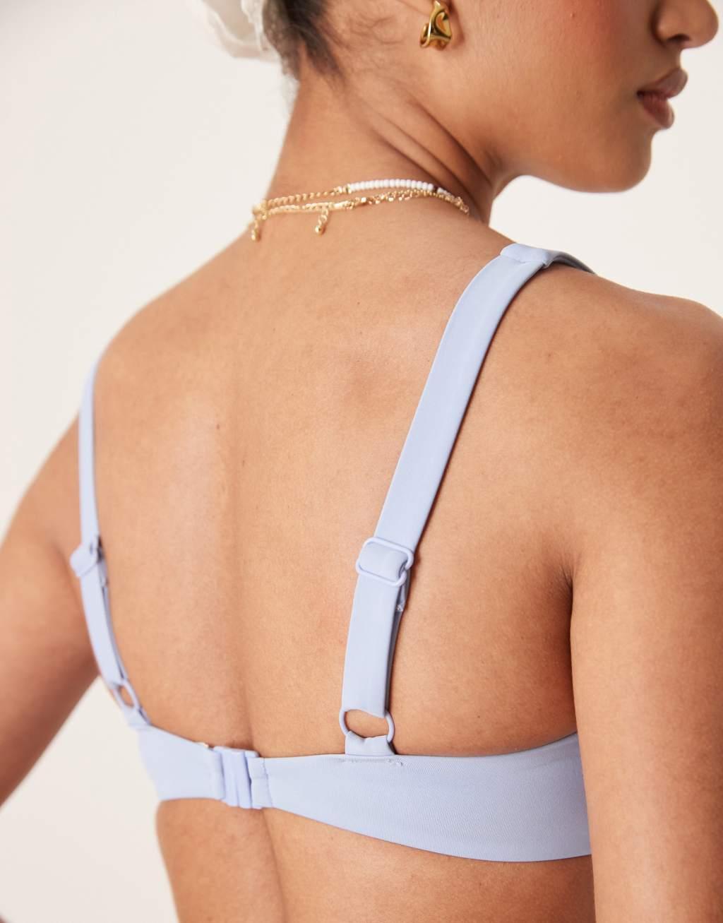 ASOS DESIGN Maya mix and match v wire cropped bikini top in blue Product Image