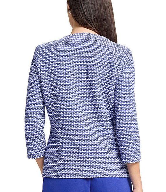 Ming Wang Honeycomb Tweed Knit Round Neck 3/4 Sleeve Jacket Product Image