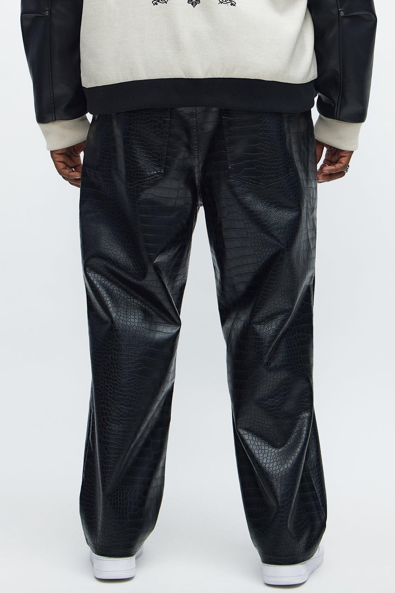 Straight Gator Embossed Faux Leather Pants - Black Male Product Image