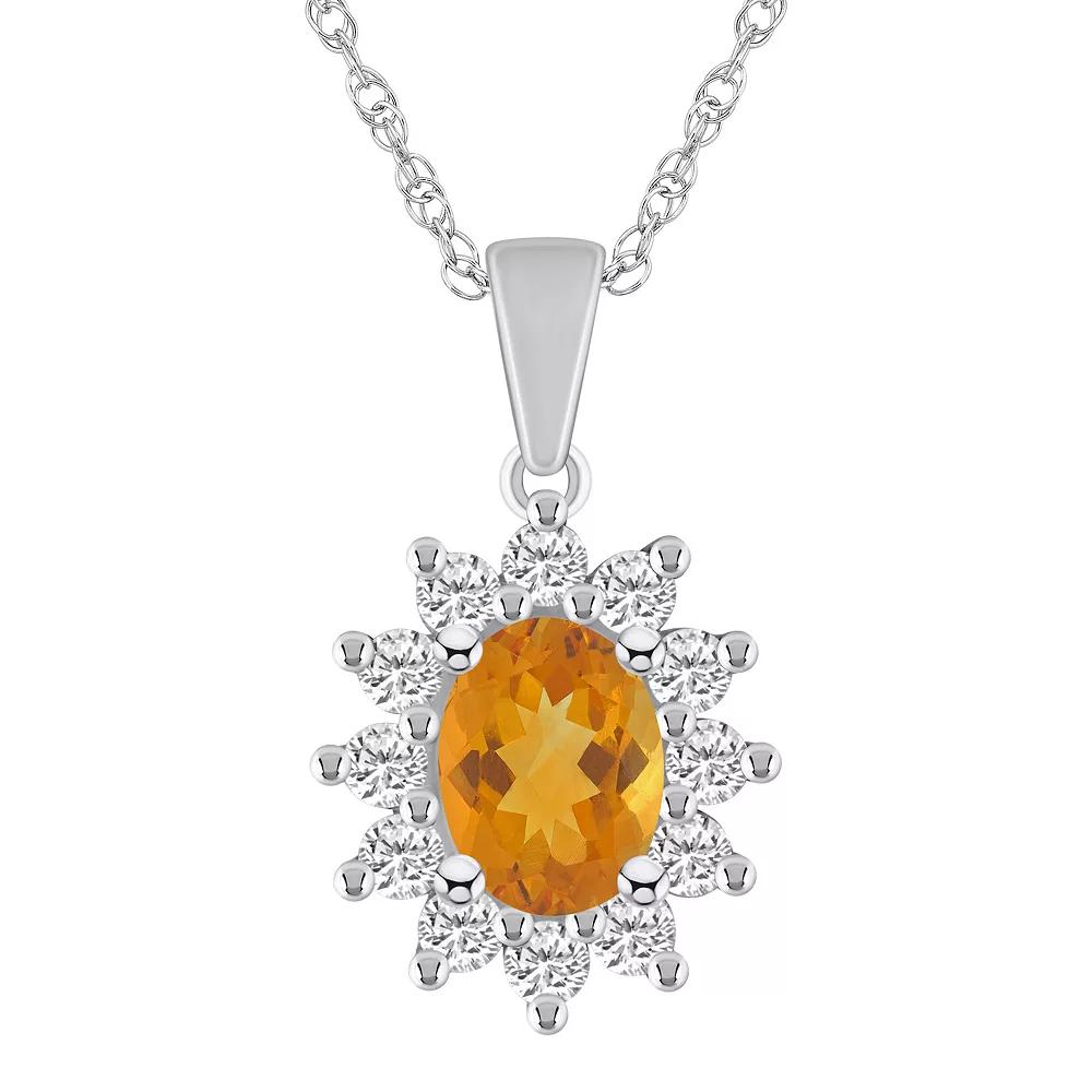 Alyson Layne 14k White Gold Oval Citrine & 5/8 Carat T.W. Diamond Pendant Necklace, Women's, Size: 18" Product Image