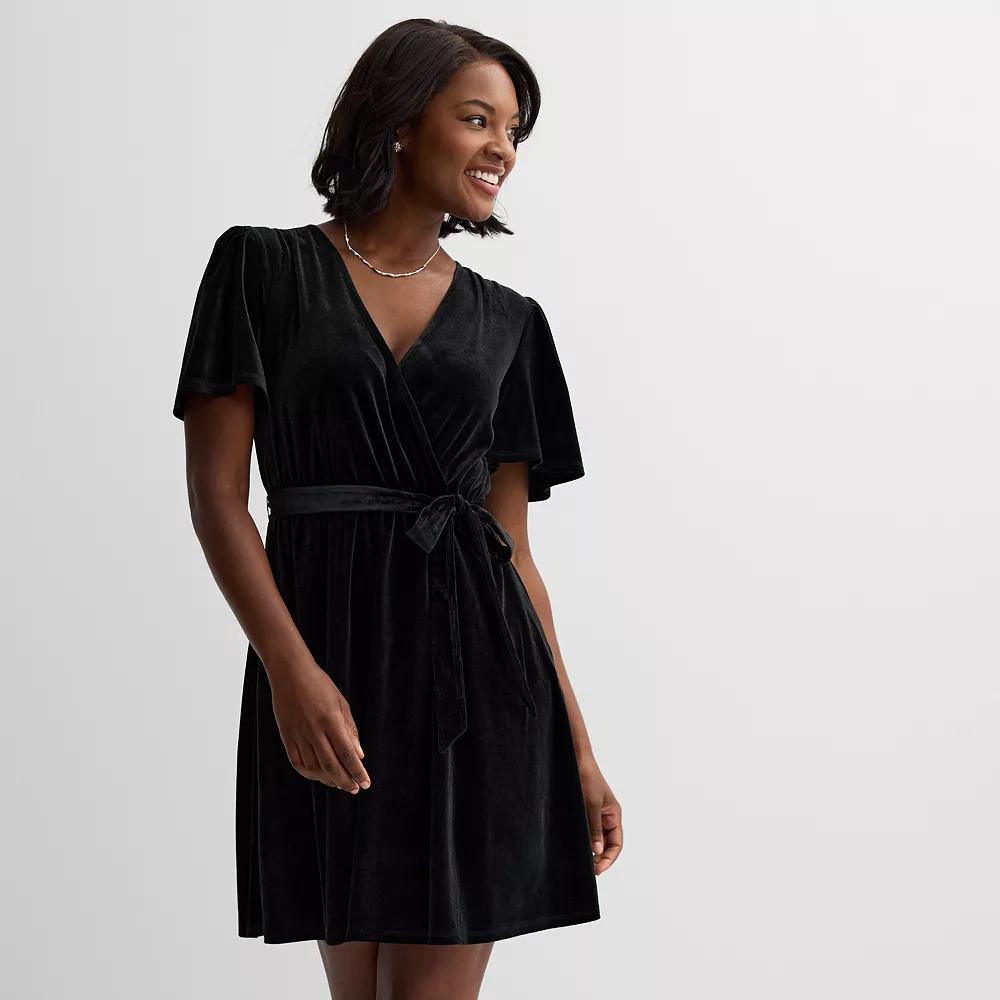 Women's Draper James Flutter Sleeve Tie Waist Velvet Dress, Size: Small, Black Product Image
