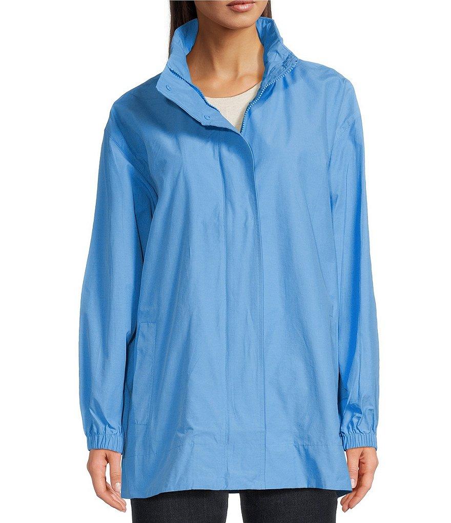 Eileen Fisher Petite Size Organic Cotton Blend Stand Collar Long Sleeve Hidden Hood Coat Product Image