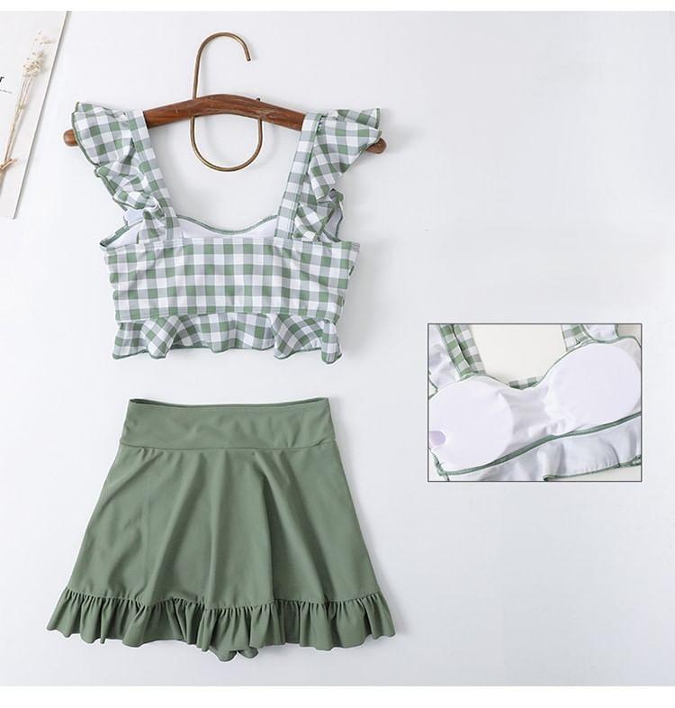 Set: Ruffle Trim Tankini Top + Asymmetrical Swim Skirt Product Image