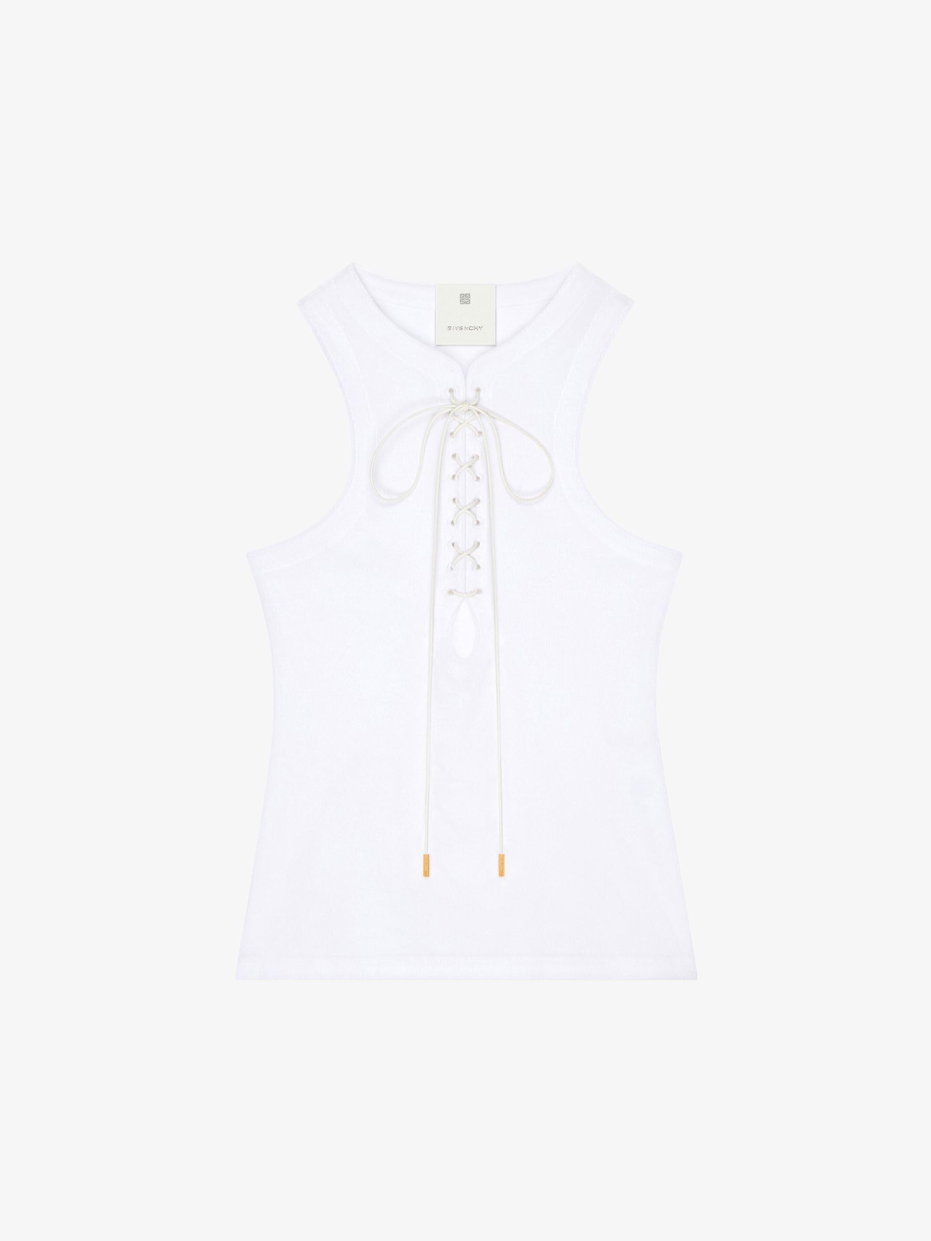 Slim fit tank top in cotton with laces and 4G detail Product Image