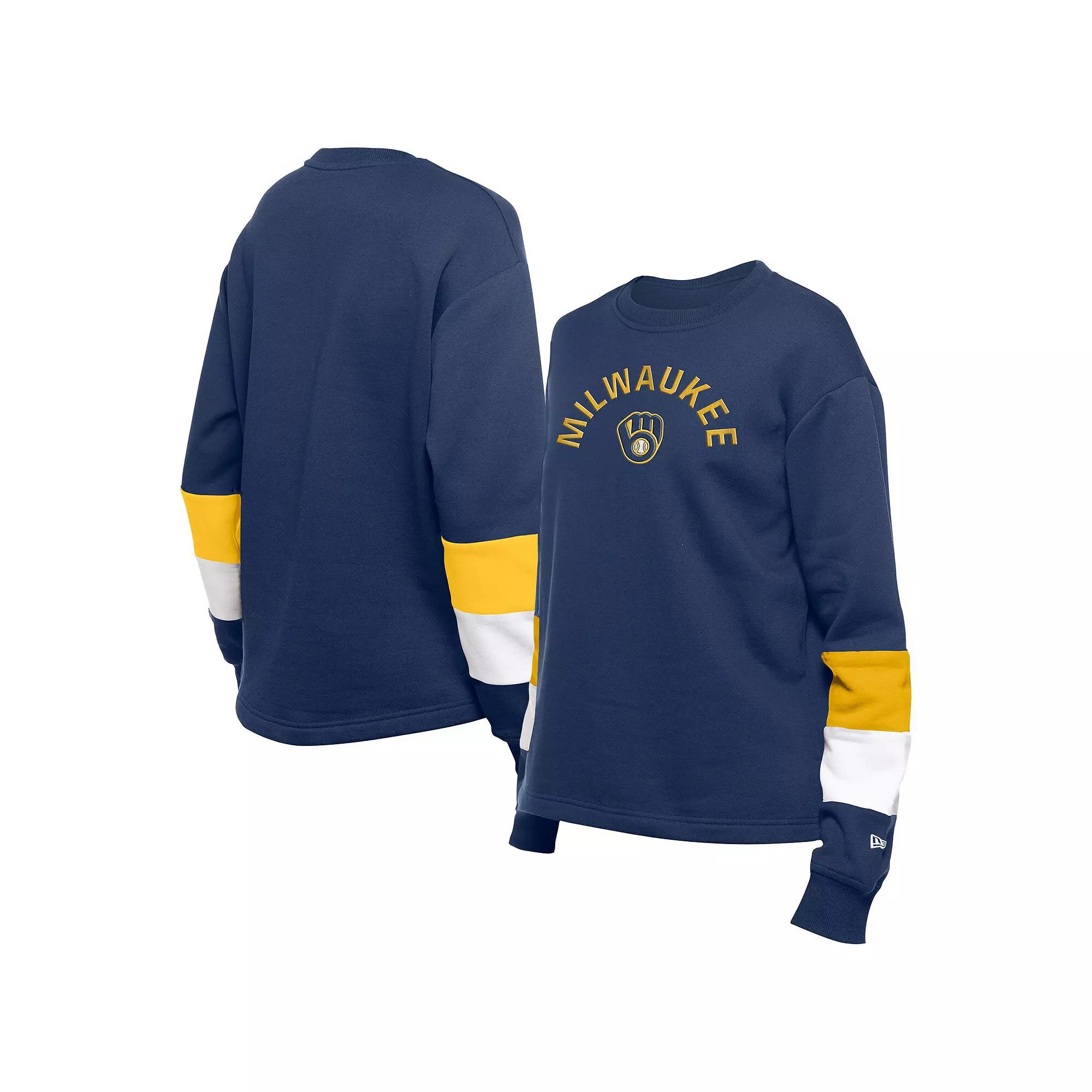 Women's New Era Navy Milwaukee Brewers Game Day Color Pullover Sweatshirt,  Product Image