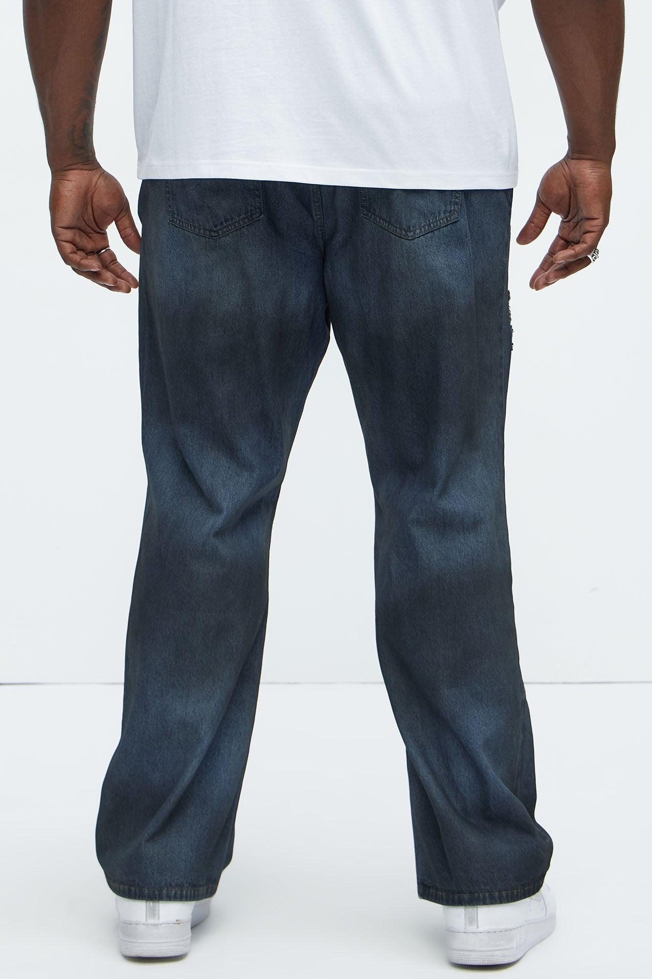 Oil Stained Straight Jeans - Dark Wash Product Image
