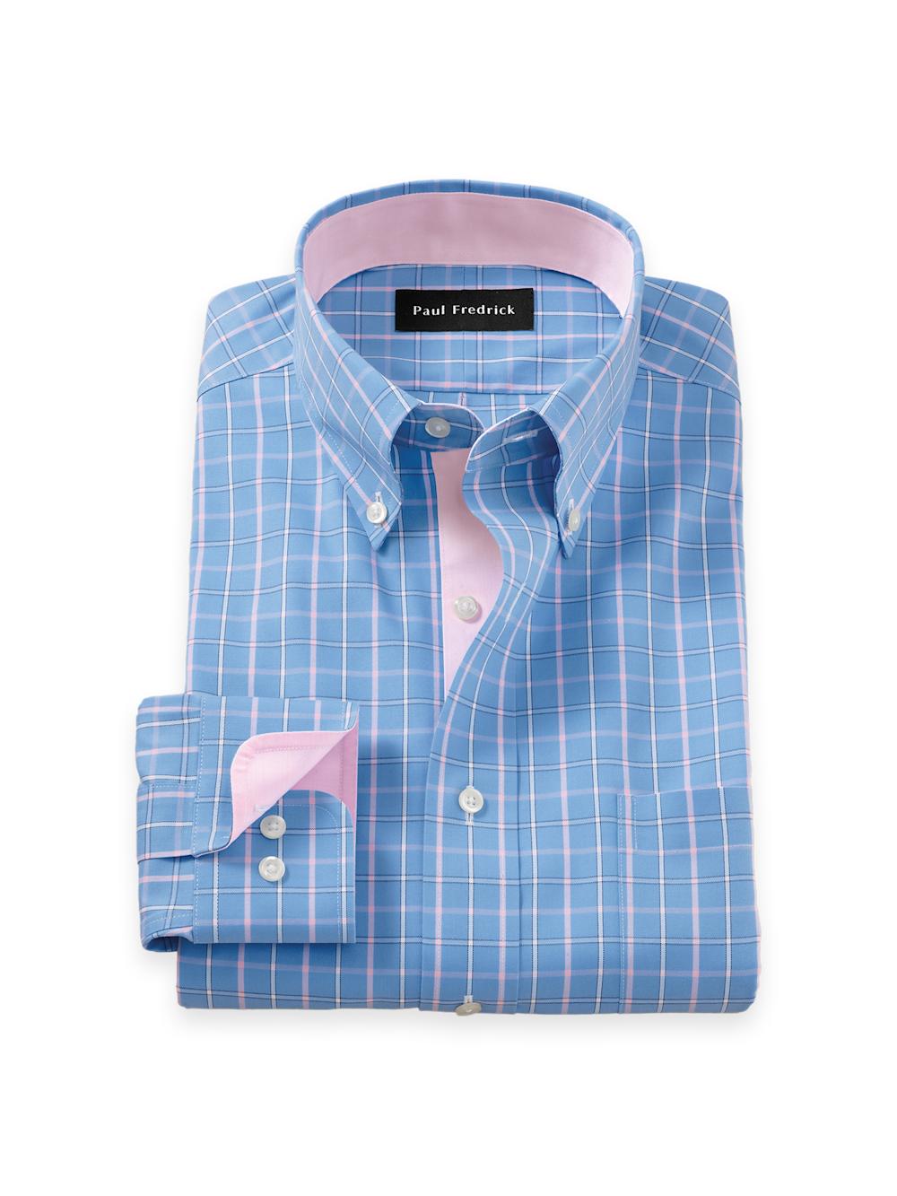 Comfort Stretch Non-Iron Check Dress Shirt With Contrast Trim - Blue/pink Product Image