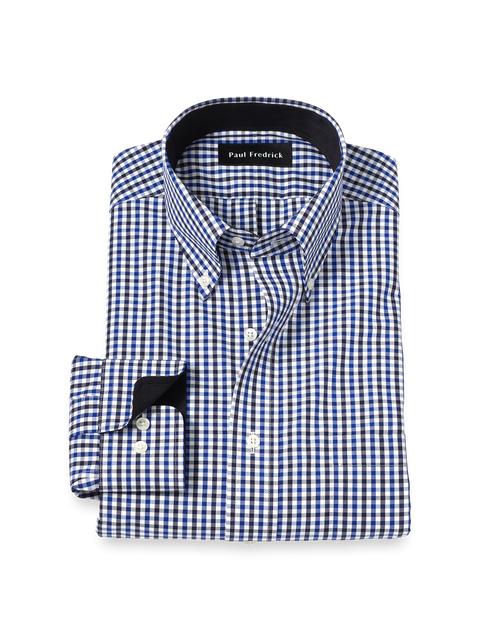 Non-Iron Cotton Gingham Dress Shirt With Contrast Trim - Blue/black Product Image