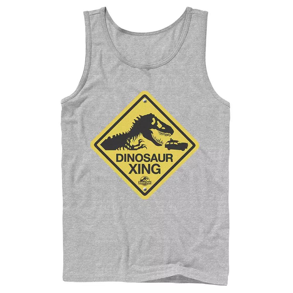 Men's Jurassic Park Dinosaur Crossing Yellow Sign Tank Top,  Product Image