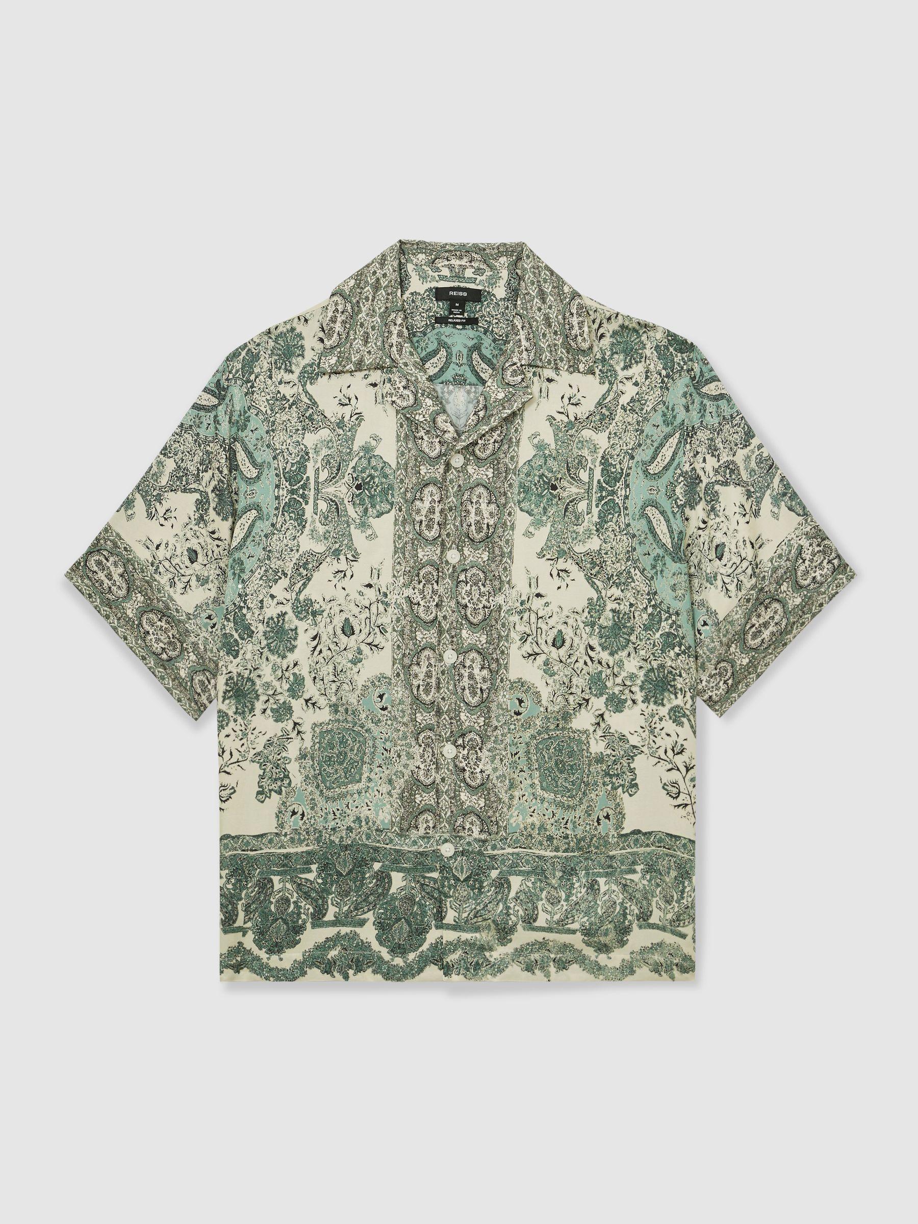 Paisley-Print Cuban-Collar Shirt in Green Product Image