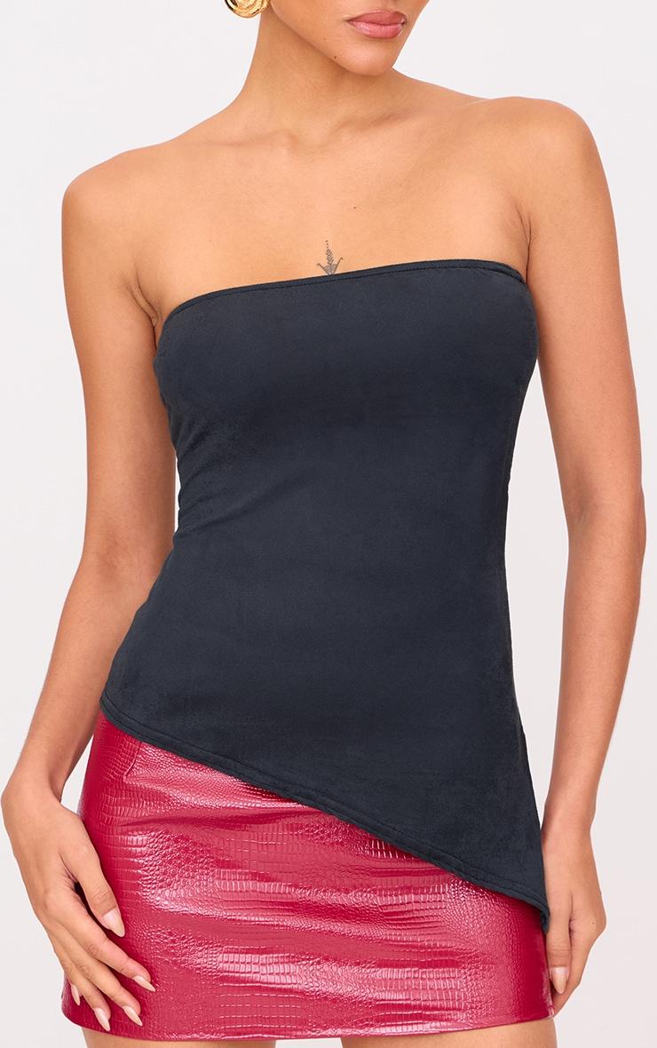 Black Faux Suede Asymmetric Hem Bandeau Top Product Image