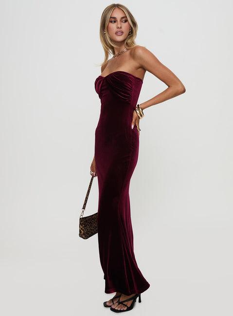 Irena Strapless Maxi Dress Burgundy Product Image
