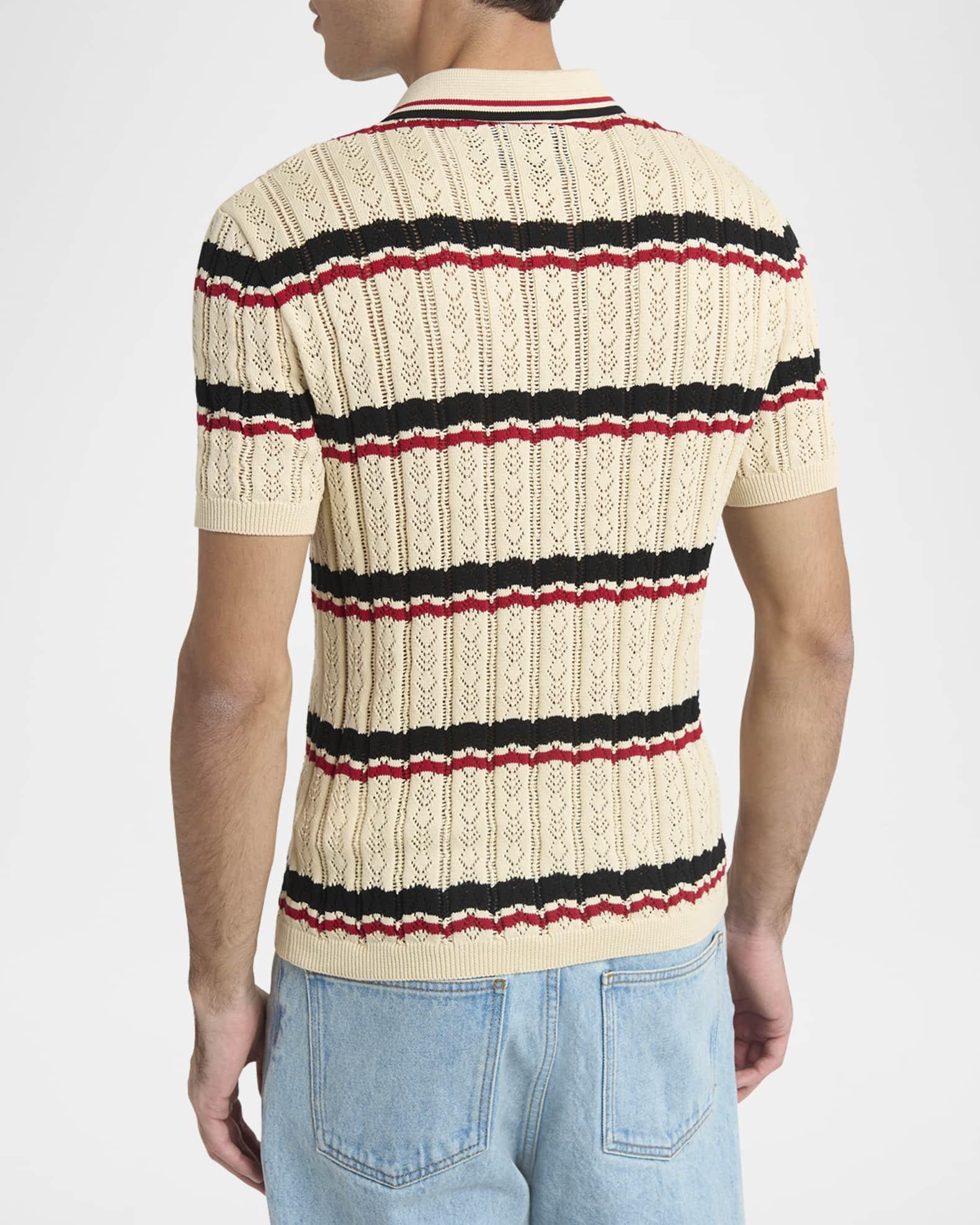 Men's Stripe Cotton Eyelet VLogo-Pocket Polo Shirt Product Image