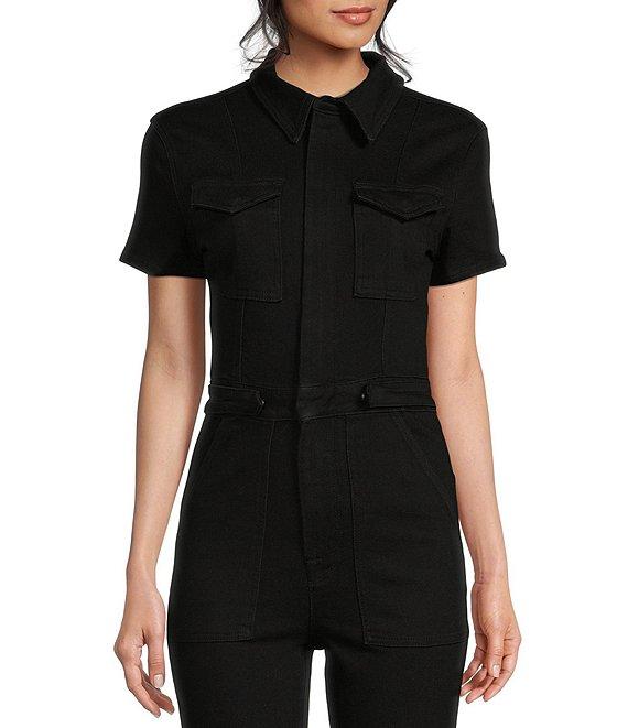 Good American Fit For Success Short Sleeve Point Collar Straight Leg Stretch Denim Flight Suit Product Image