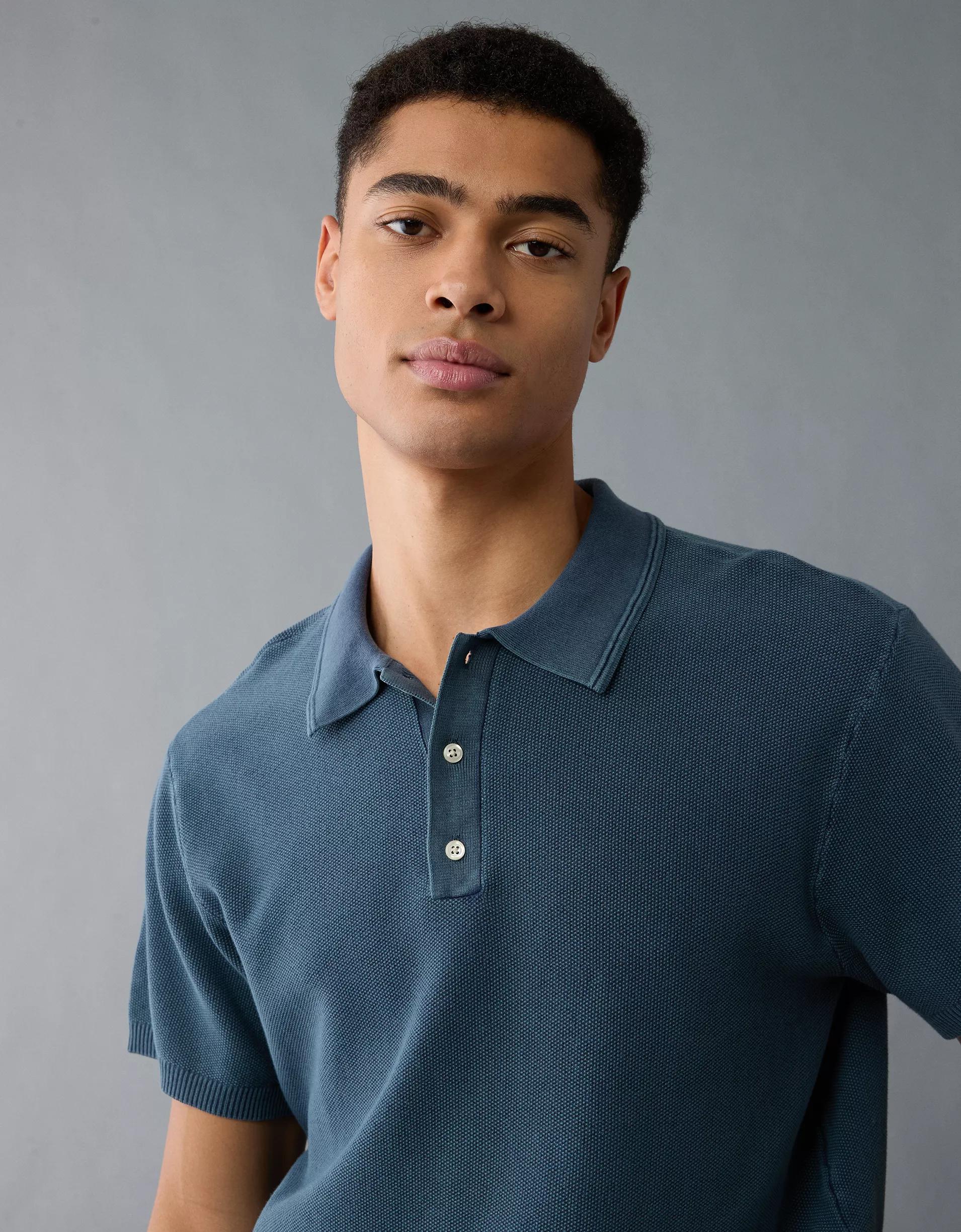 AE Weekend Washed Sweater Polo Shirt Product Image