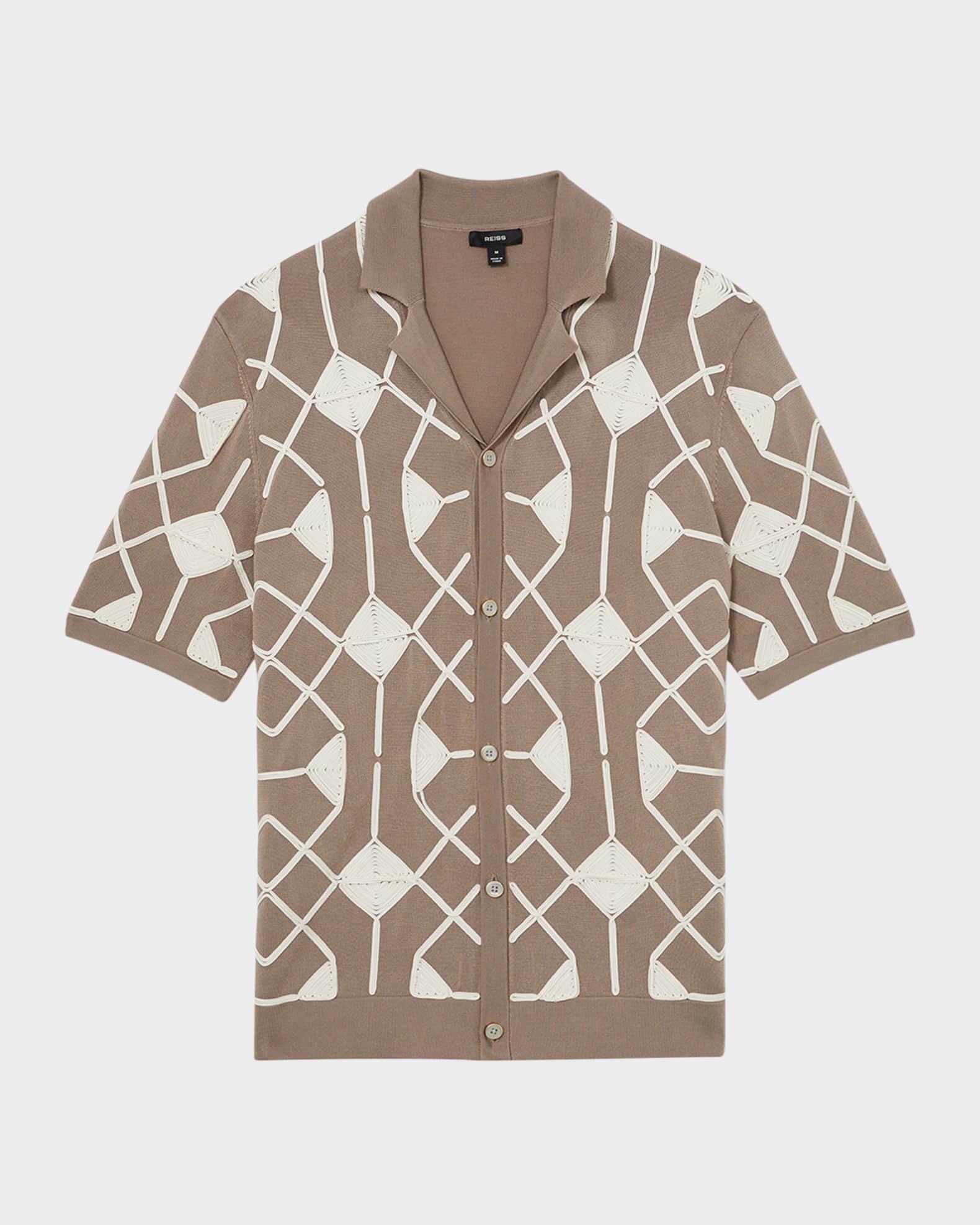 Men's Terrazzo Geometric Embroidery Knit Camp Shirt Product Image
