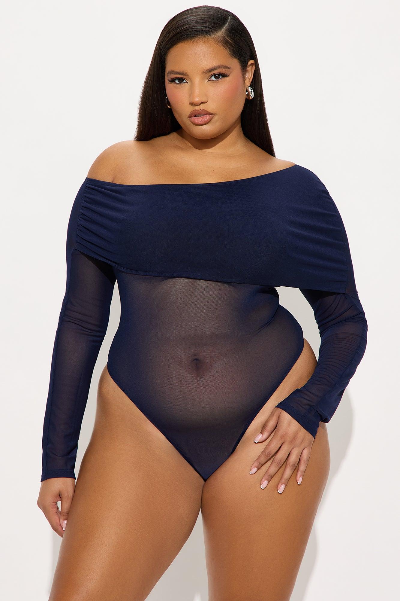 Yuri Draped Off Mesh Bodysuit - Navy Product Image