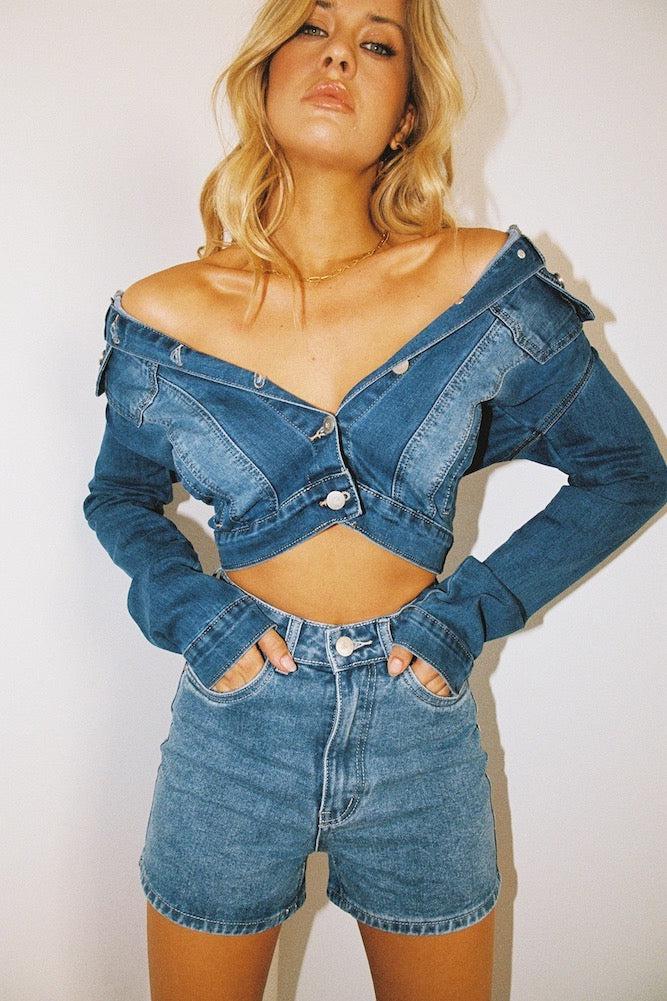 DNM Cropped Denim Jacket Dark Blue Product Image
