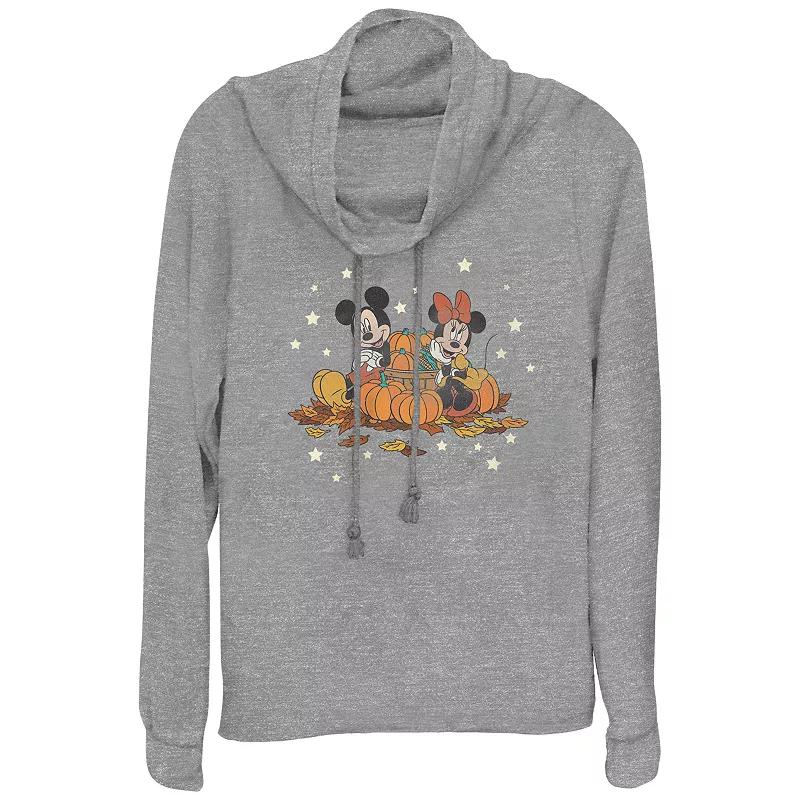 Disney's Mickey Mouse And Minnie Mouse Pumpkin Harvest Women's Cowlneck Graphic Lightweight Long Sleeve,  Product Image