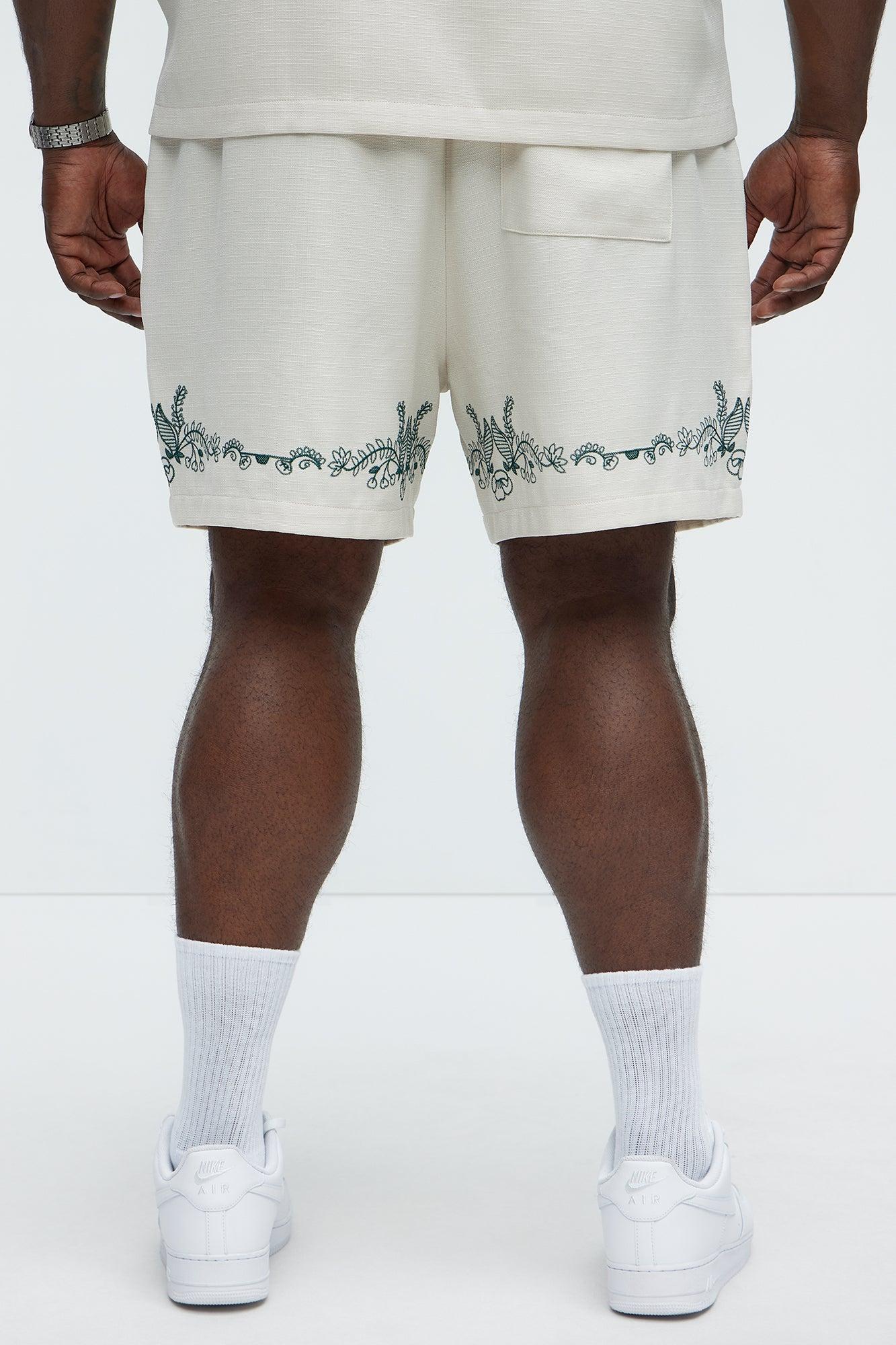 Vine Border Embroidered Shorts - Cream Product Image