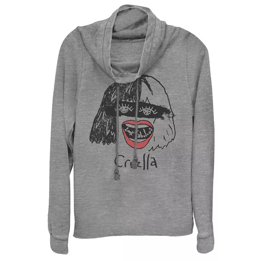Disney's Cruella Juniors' Look Fabulous Sketch Cowlneck Graphic Lightweight Long Sleeve, Girl's, Size: XS, Gray Grey Product Image