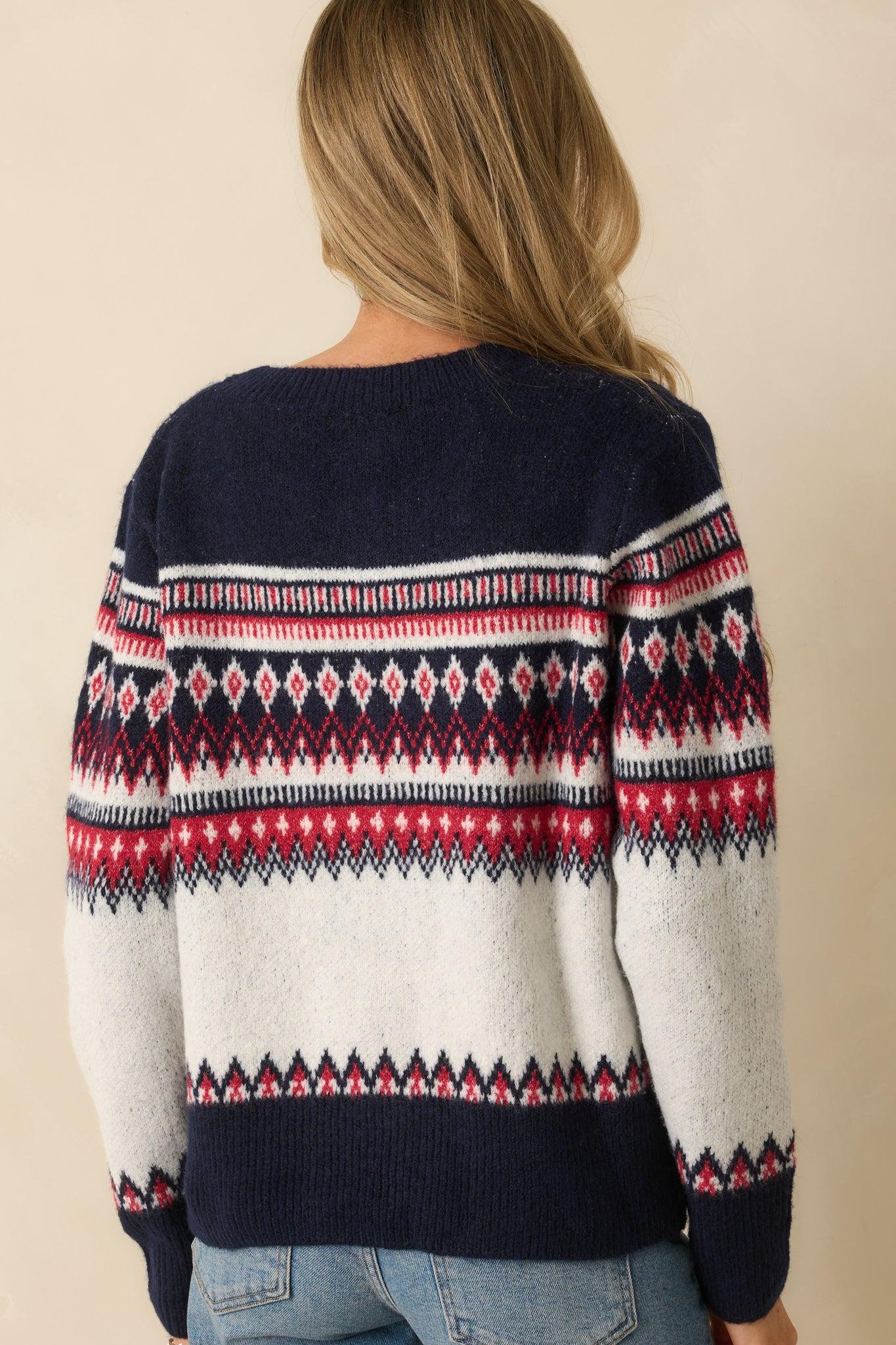 Fireside in Fair Isle White & Navy Multi Patterned Button Up Cardigan Product Image