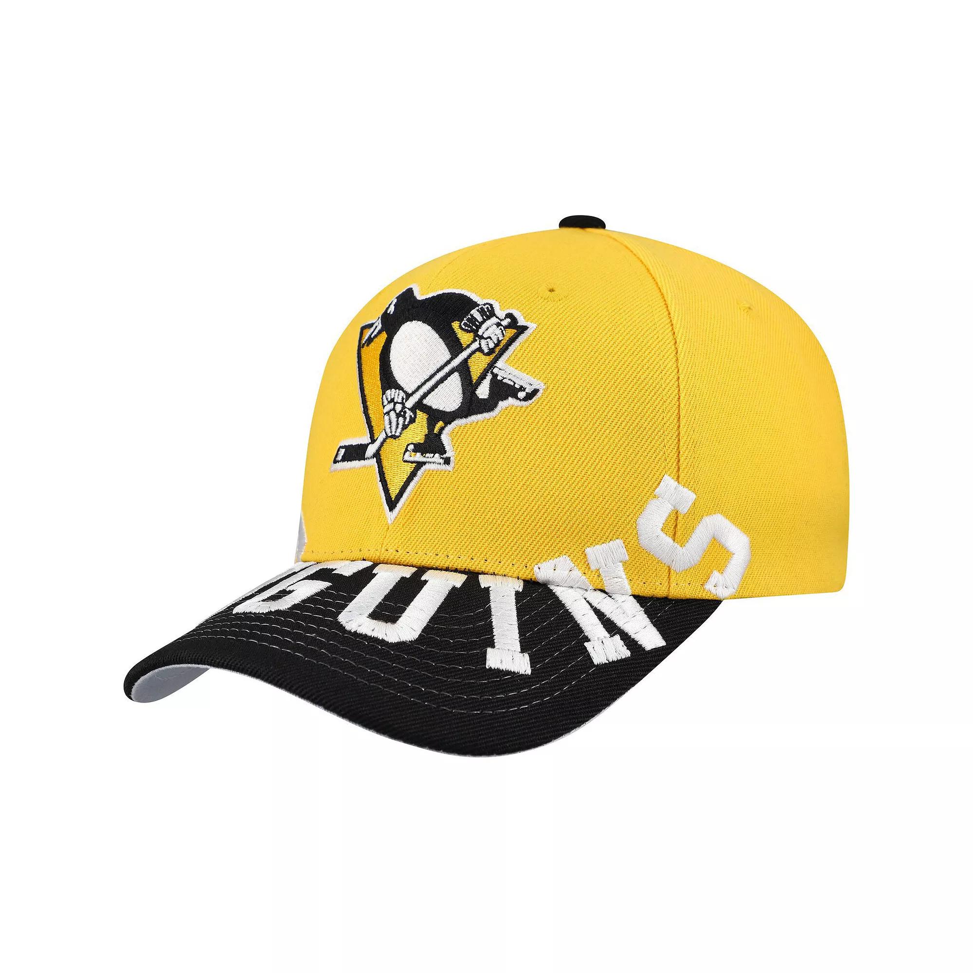 Men's Mitchell & Ness Gold/Black Pittsburgh Penguins Underarch Two-Tone Pro Crown Snapback Hat Product Image