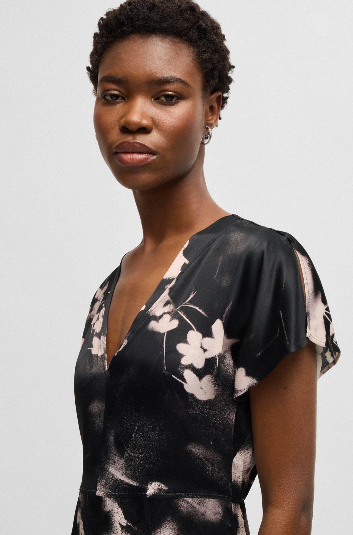 V-neck dress with degradé floral print Product Image