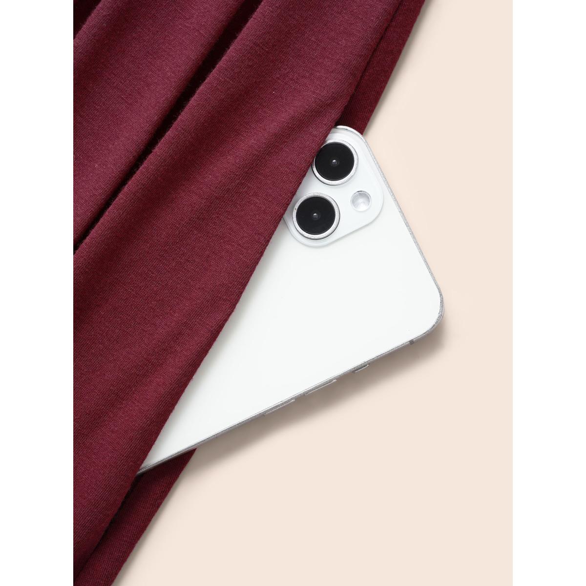 Plus Size Supersoft Essentials Solid Pleated Round Neck Midi Dress Burgundy Women Casual Plain Round Neck Short sleeve Curvy Midi Dress BloomChic 30/6X Product Image