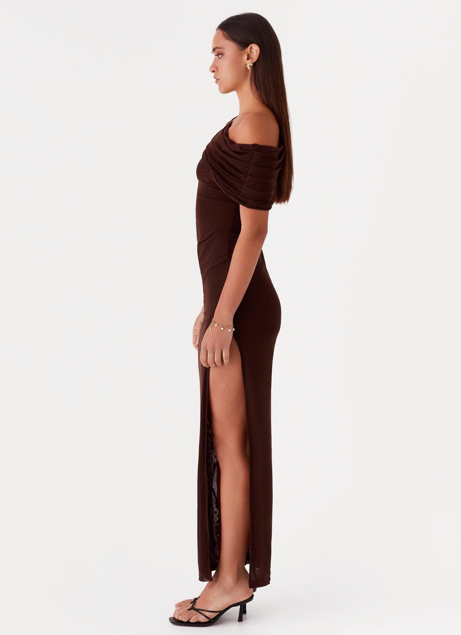 Ciara One Shoulder Draped Maxi Dress - Chocolate Product Image