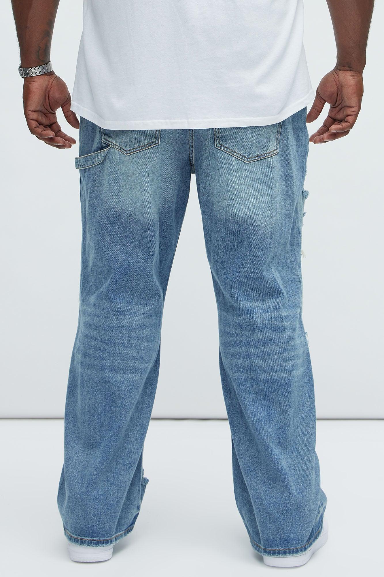 Bore Distressed Carpenter Straight Jeans - Blue Wash Product Image