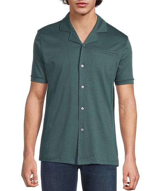 Murano Liquid Luxury Interlock Coat Front Short Sleeve Woven Shirt Product Image