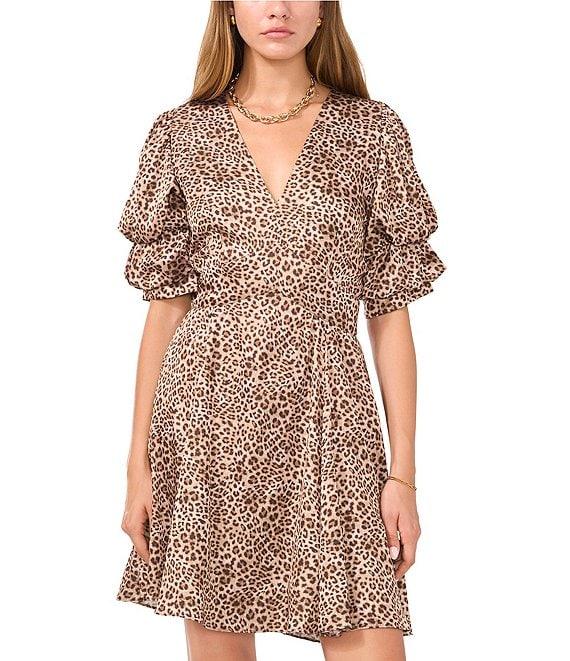 1. STATE Leopard Print Bubble Sleeve Mini Dress Product Image