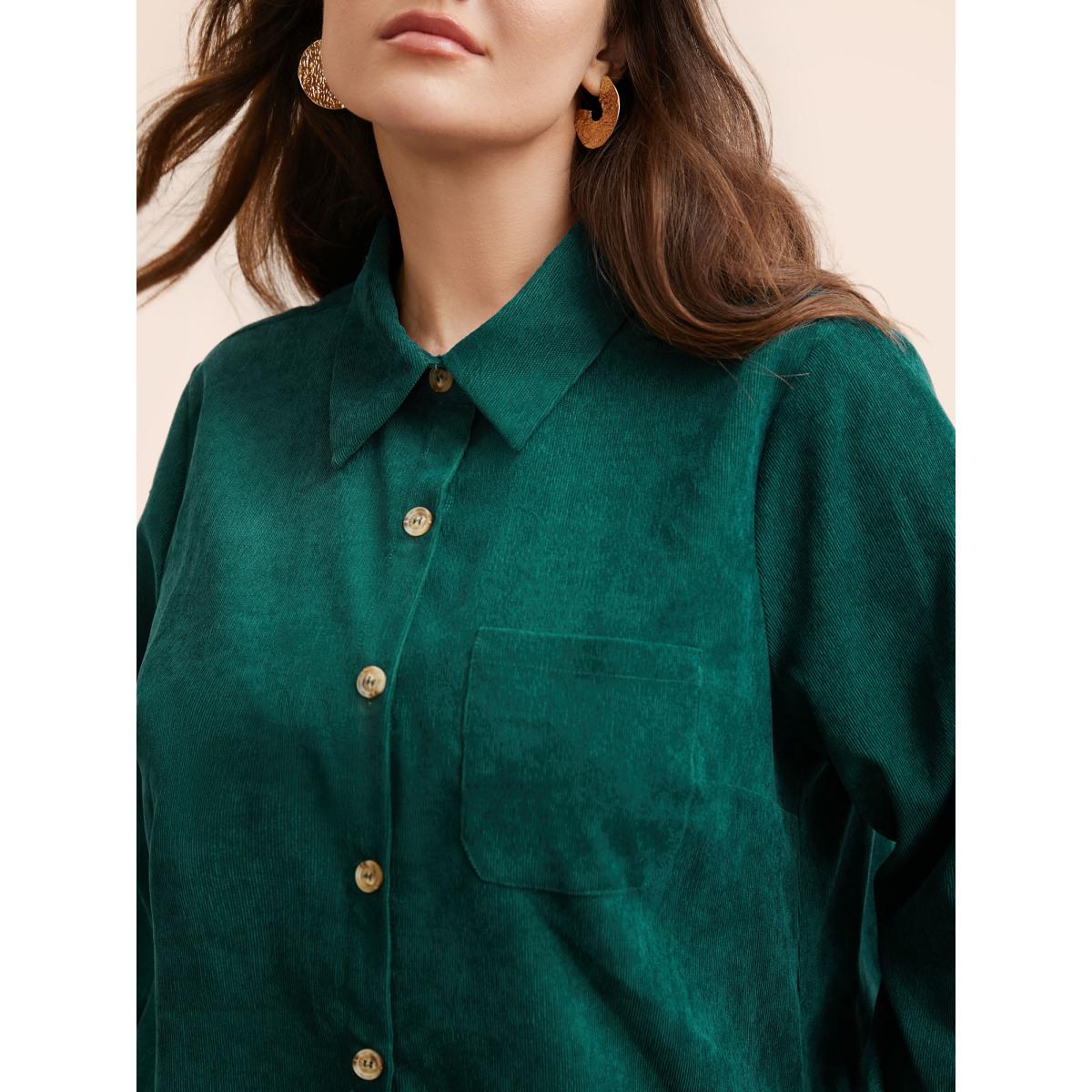 Plus Size Textured Pocket Curved Hem Jacket Women DarkGreen Button Side seam pocket Everyday Jackets BloomChic 22-24/3X Product Image