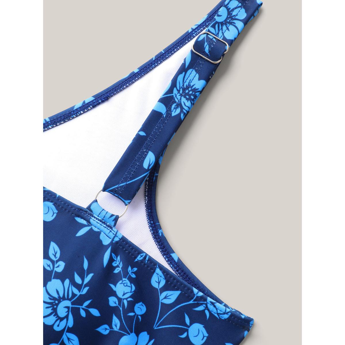 Plus Size Floral Front-Knot One-Piece Swimsuit Women's Swimwear Indigo Beach Gathered Curve Bathing Suits High stretch One Pieces BloomChic 10/M Product Image