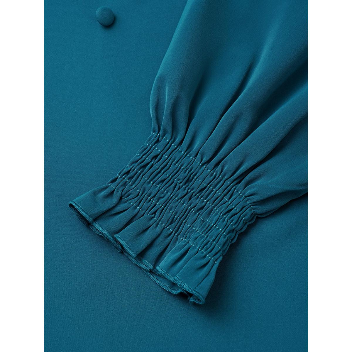 Plus Size Aegean Anti-Wrinkle Gathered Shirred Frill Trim Blouse Women Office Half Sleeve V-neck Work Blouses BloomChic 10/M Product Image