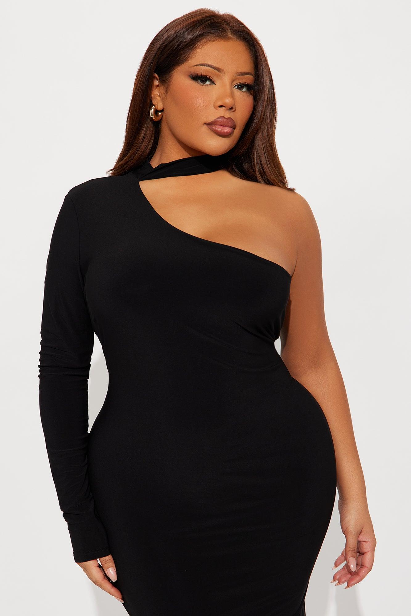 Gleaming One Shoulder Mini Dress - Black Female Product Image