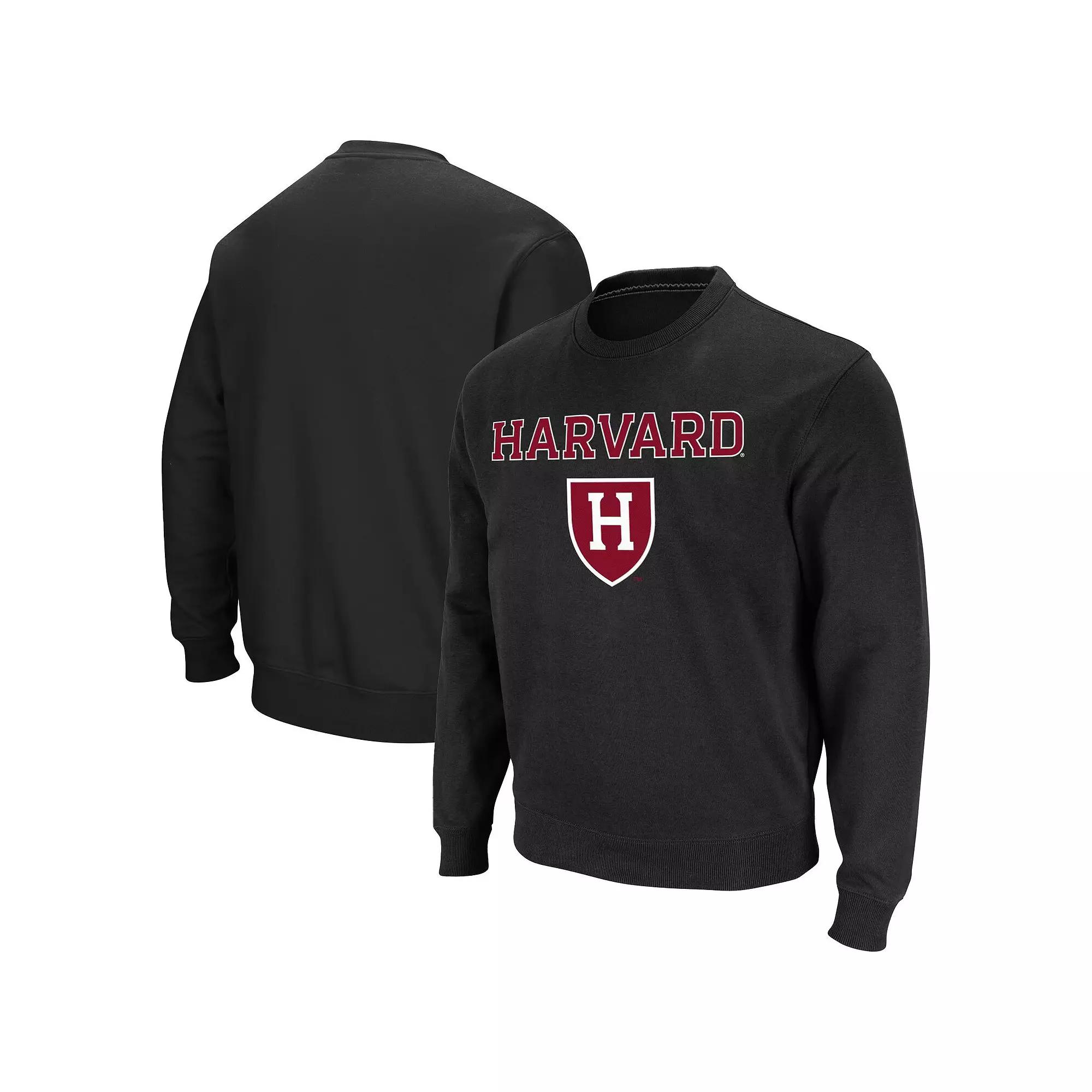 Men's Colosseum Black Harvard Crimson Team Arch & Logo Tackle Twill Pullover Sweatshirt, Size: 2XL, Har Black Product Image