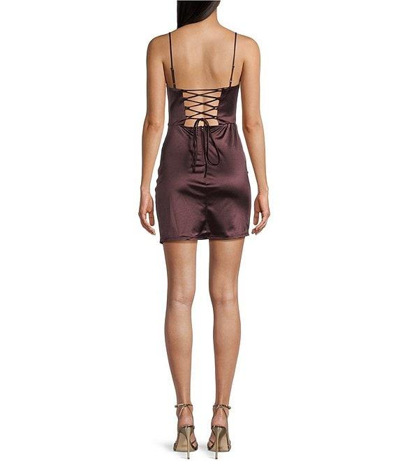 B. Darlin Sweetheart Neck Lace-Up Back Shirred Front Slit Dress Product Image