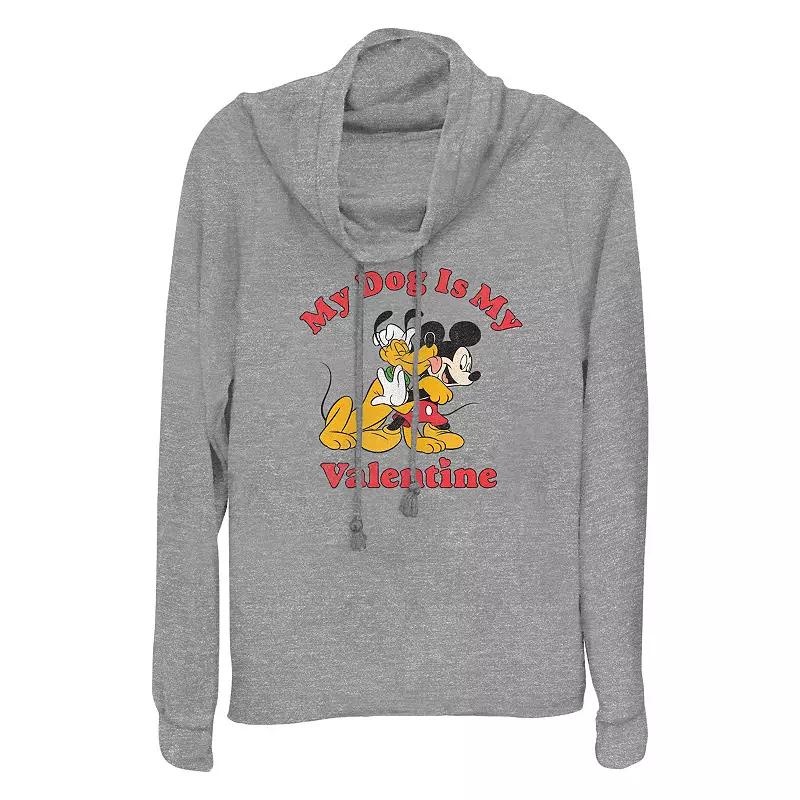 Disney's Mickey Mouse And Pluto My Dog Is My Valentine Women's Cowlneck Graphic Lightweight Long Sleeve,  Product Image
