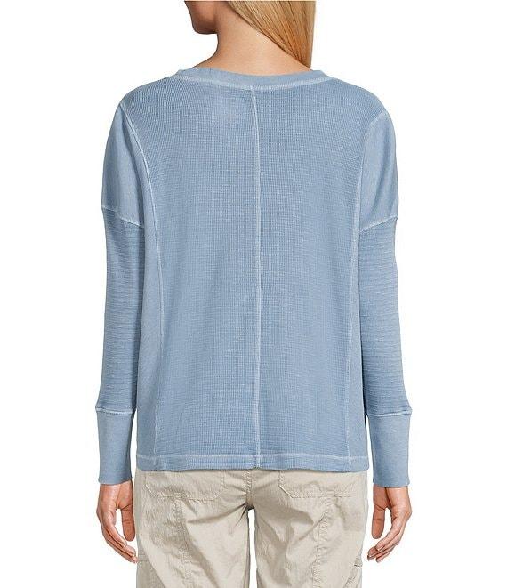 Westbound Waffle Solid Long Sleeve Crew Neck Pullover Top Product Image