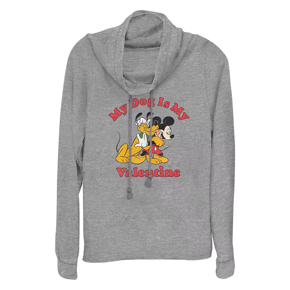 Disney's Mickey Mouse And Pluto My Dog Is My Valentine Women's Cowlneck Graphic Lightweight Long Sleeve,  Product Image
