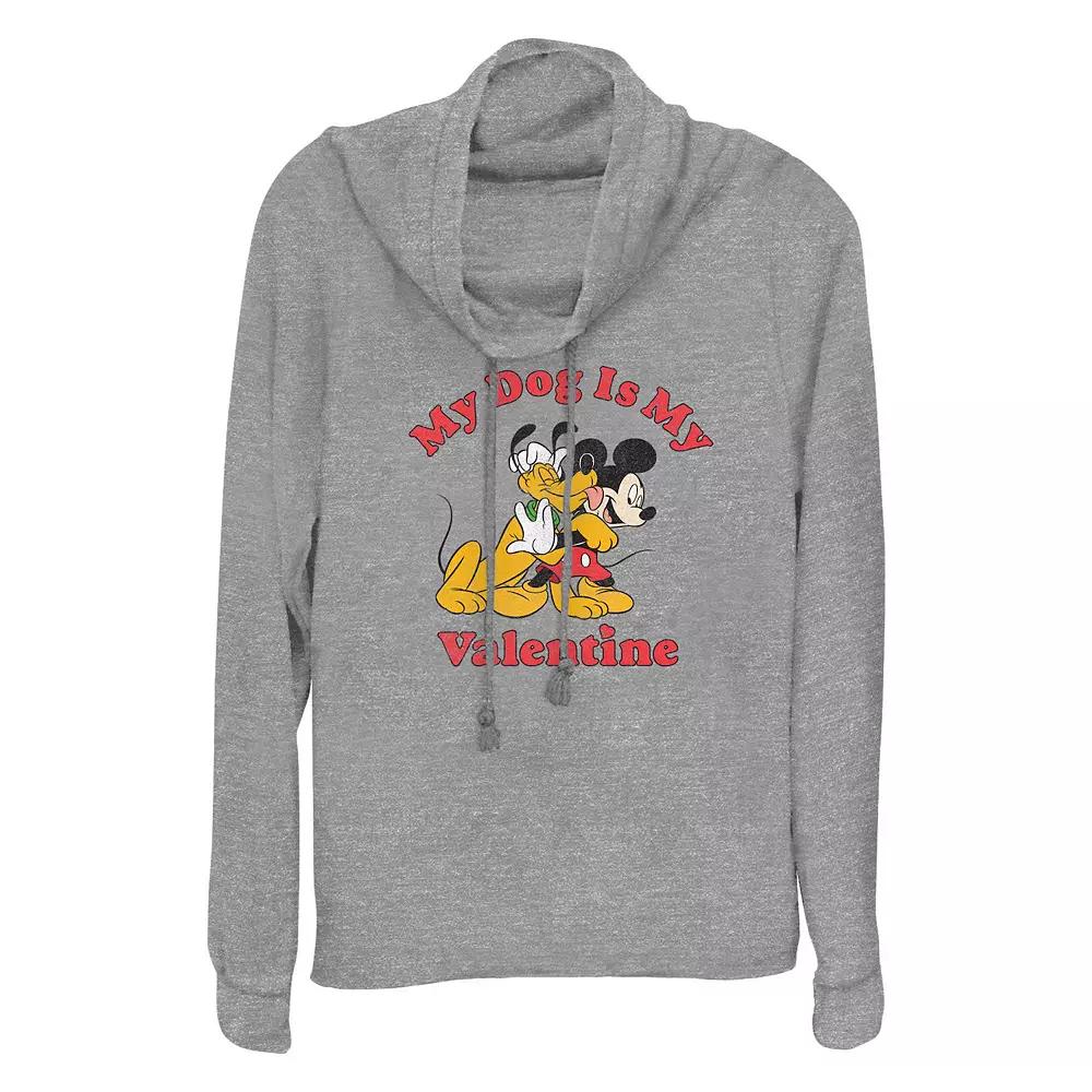 Disney's Mickey Mouse And Pluto My Dog Is My Valentine Women's Cowlneck Graphic Lightweight Long Sleeve,  Product Image