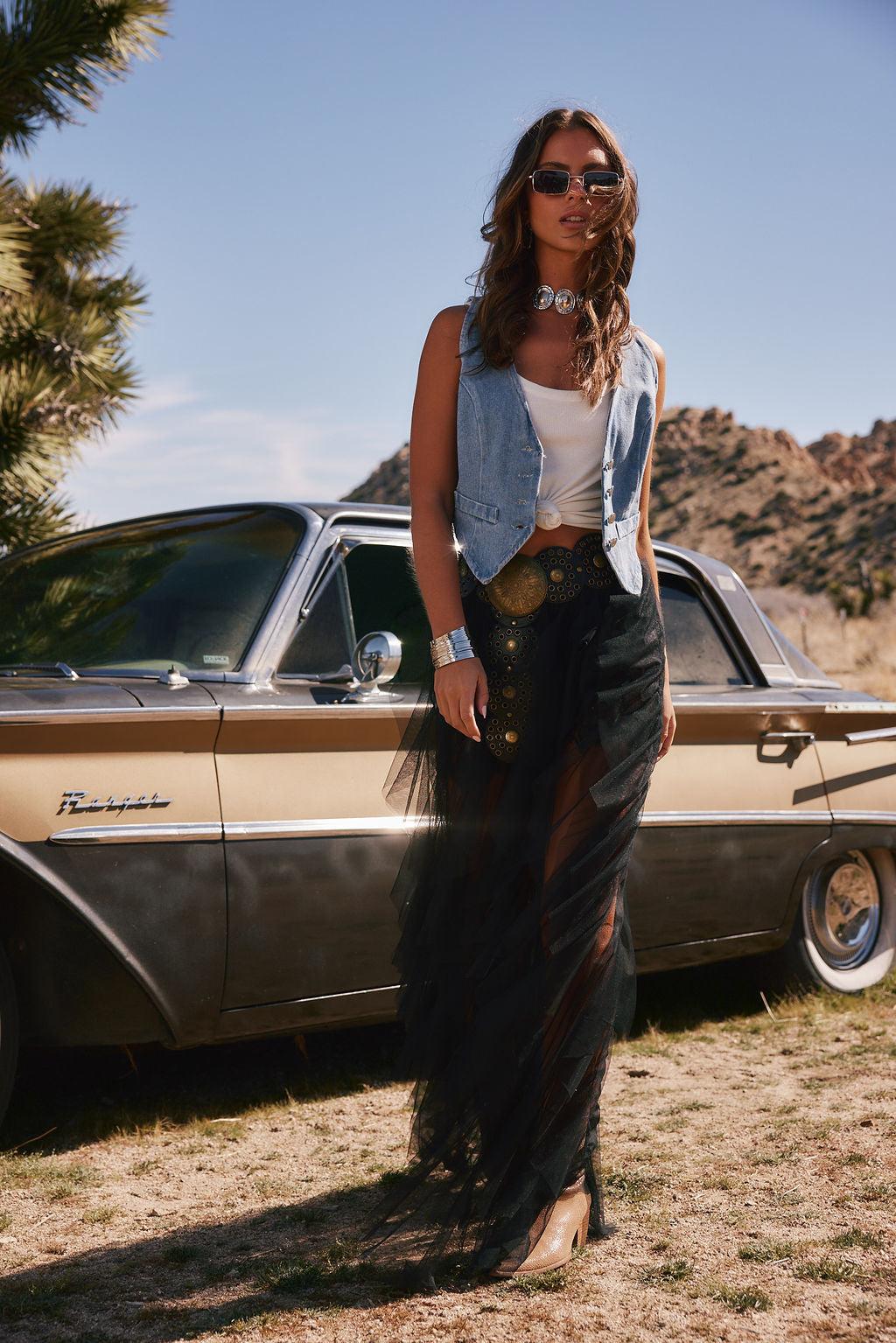 Rosalie Rock Black Tulle Maxi Skirt Product Image