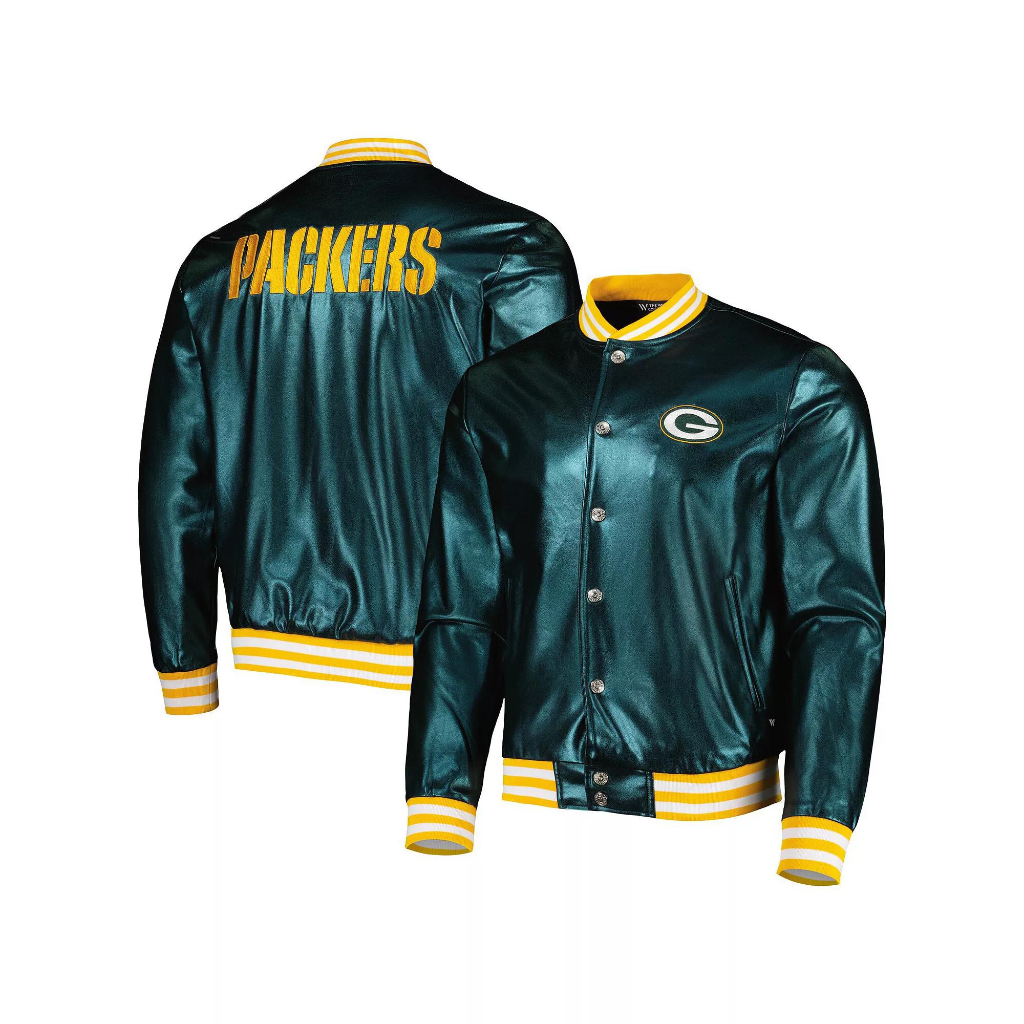 Men's The Wild Collective Green Green Bay Packers Metallic Bomber Full-Snap Jacket,  Product Image