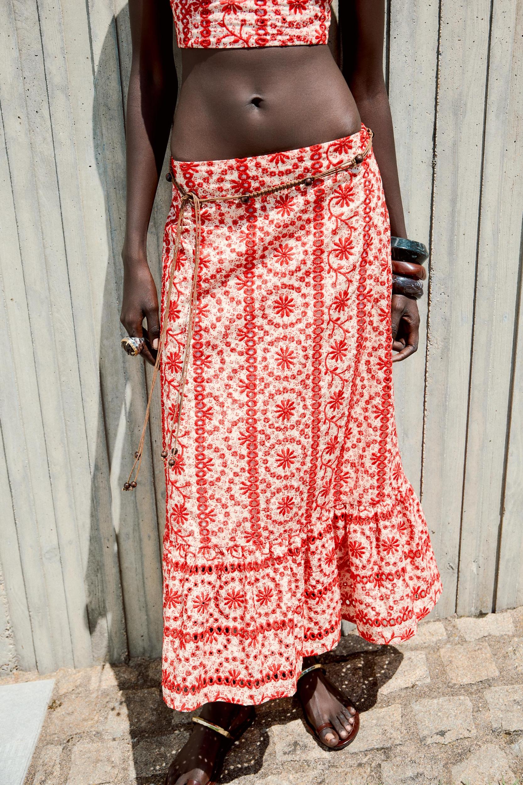 EMBROIDERED EYELET MIDI SKIRT Product Image