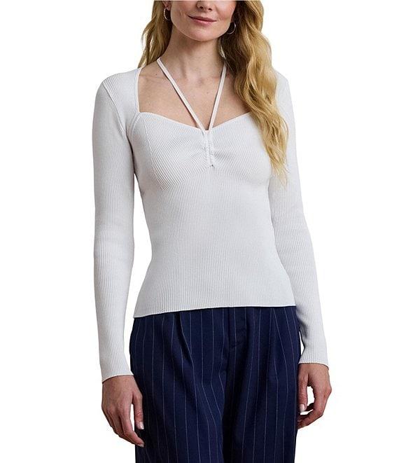 Lauren Ralph Lauren Rib-Knit Halter Sweetheart Neck Long Sleeve Slim Fit Sweater Product Image